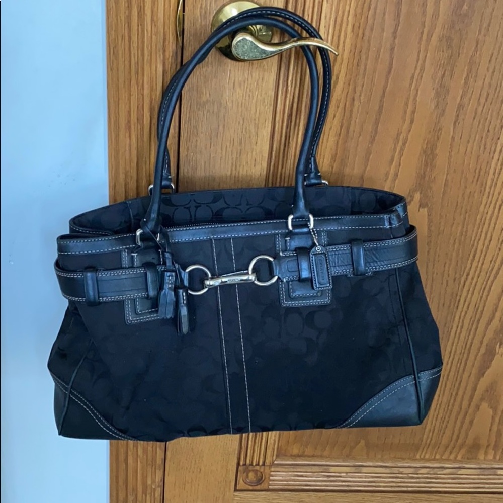 Black signature print Coach bag